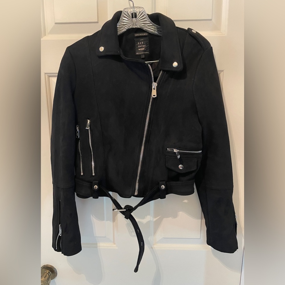 Zara Black Leather Moto Jacket with Asymmetrical Zipper